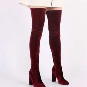 Public Desire Annie Velvet Over the Knee Boot